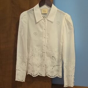 Elie Tahari White Eyelet Blouse